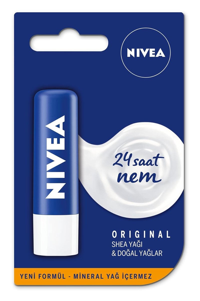 NIVEA Original Care Dudak Bakım Kremi (4,8 gr), 24 Saat Nem, Shea Yağı ve Doğal Yağlar, Gün Boyu Yum
