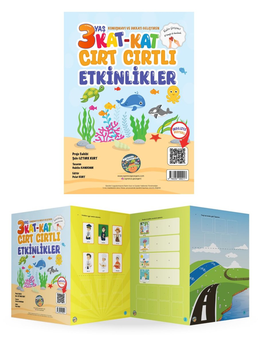 İngizlice Destekli- 2-3 Yaş Konuşmayı ve Dikkati Geliştiren Kat Kat Cırt Cırtlı Etkinlik Kitapları (3 Yaş)