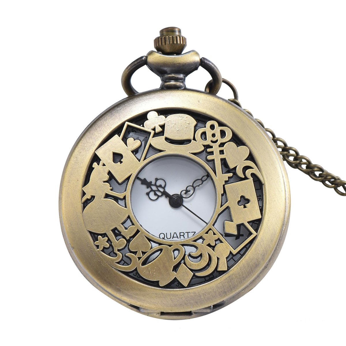Valkyrie Alice Harikalar Diyarı Temalı Vintage Bronz Cep Saati - Kolye Köstekli Retro Hediye