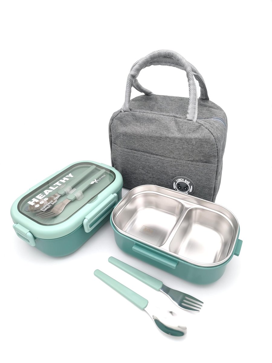 Valkyrie Isı Yalıtımlı Termal Çantalı Çelik Lunch Box – BPA’sız, Sızdırmaz, Çok Bölmeli Yemek Kabı Su Yeşili