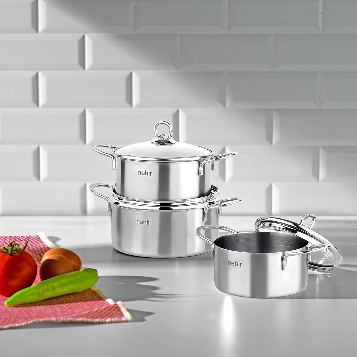 Nehir Silver 6 Parça Paslanmaz Çelik Mini Tencere Seti (12-14-16 cm)