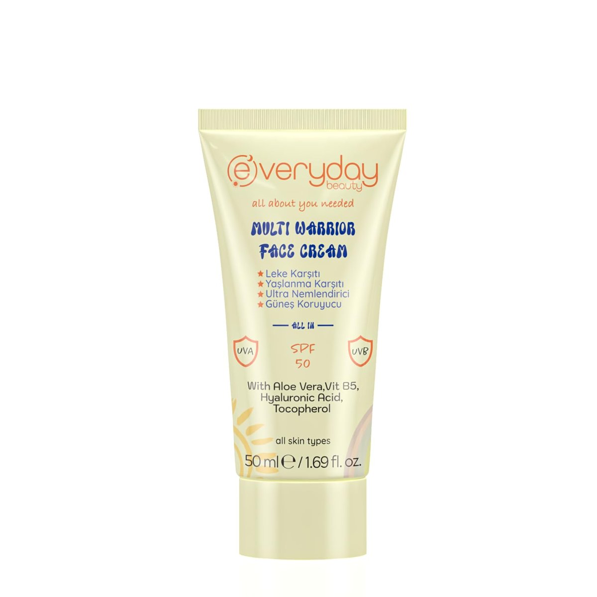Everyday Beauty Multi Warrior SPF50 Leke ve Yaşlanma Karşıtı Nemlendirici UVA - UVB Güneş Koruma 4 Etkili Yüz Kremi 50ml, Tüm Ciltler için