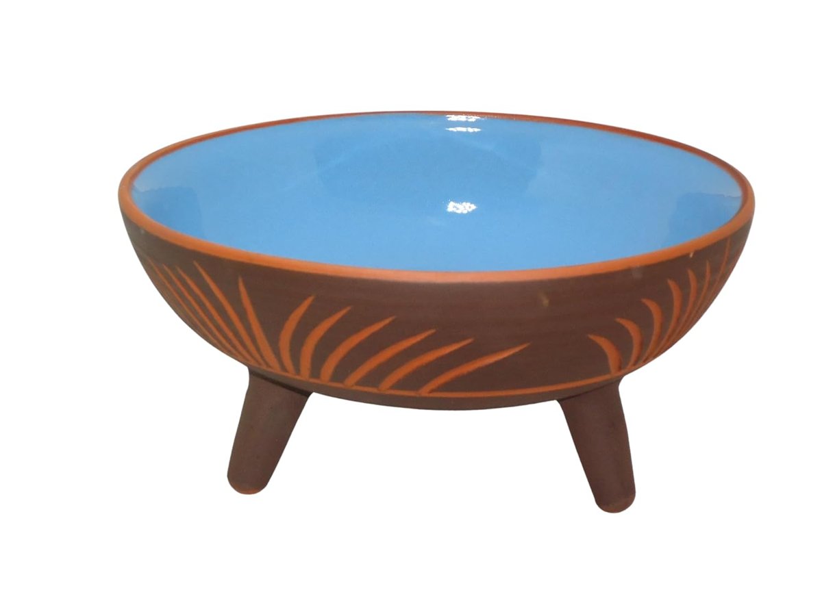 Dekoratif Sunum Kasesi, Seramik Ayaklı Sunum Kasesi, Servis Kasesi, Servis Tabağı, Kase, Tabak (Boncuk Mavi, 20 Cm)