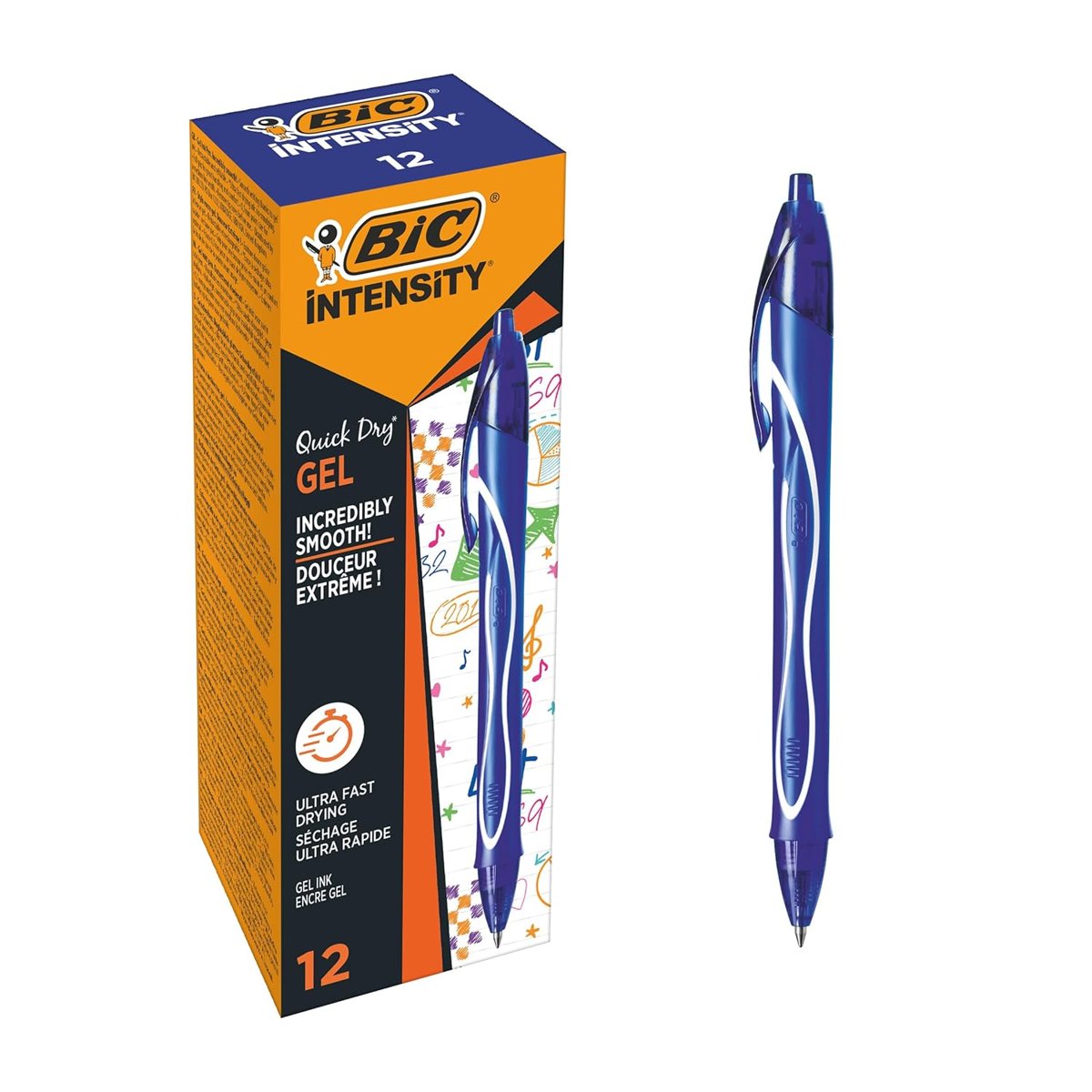 BIC Gel-ocity Quick Dry Hizli Kuruyan Jel Kalem 12'li Kutu Mavi, 0.7 mm Orta Kalınlıkta Uç, Hızlıca