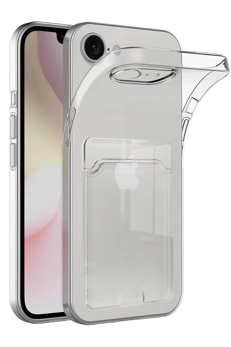 GGM GİYİM  AKSESUAR iPhone 16e / 17e ile Uyumlu Şeffaf Yapıya Sahip Arka Ksımında Kartlık Bölmeli Kolay Kullanım Sağlayan Telefon Kılıfı