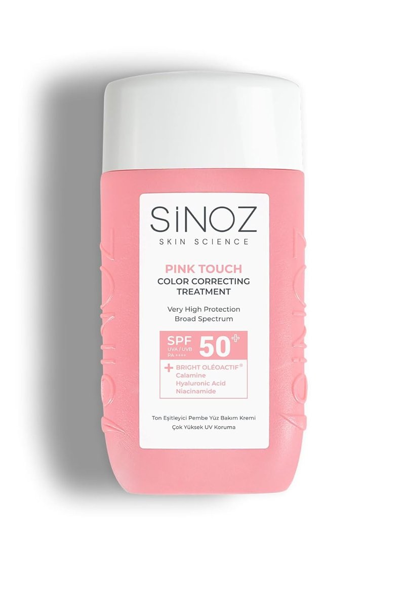 Sinoz Pink Touch Anında Ton Eşitleyici Leke Karşıtı SPF50+ Pembe Sıvı Yüz Güneş Kremi PA++++ 50ml