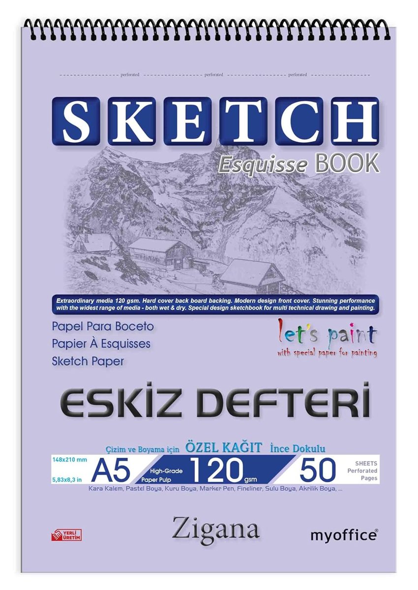 Zigana A5 Spiralli Eskiz Defteri – 50 Yaprak, 120 gr Çizim Bloknotu, Sanat Defteri