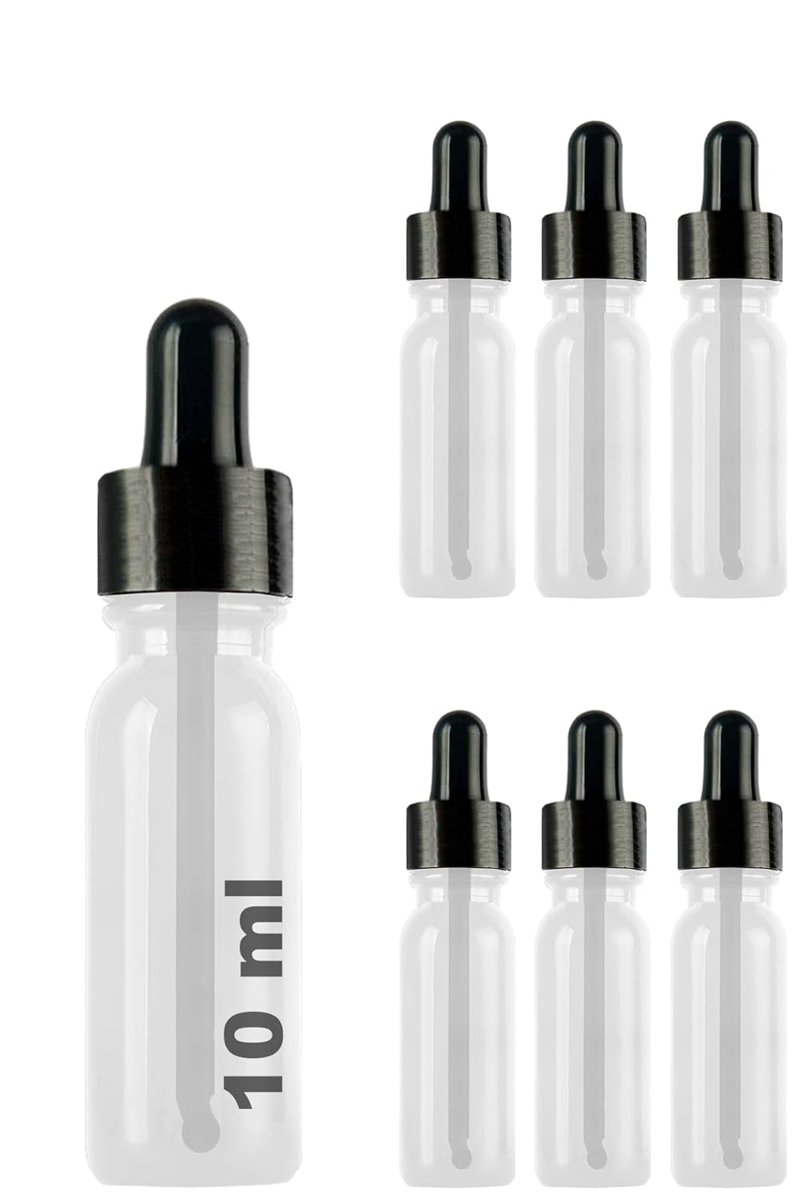 Afracam 10 ml Metal Kapaklı Damlalık Dropper Şişesi Serum 10 cc Cam Şişe 6 Adet (Siyah Kapak, Şeffaf)