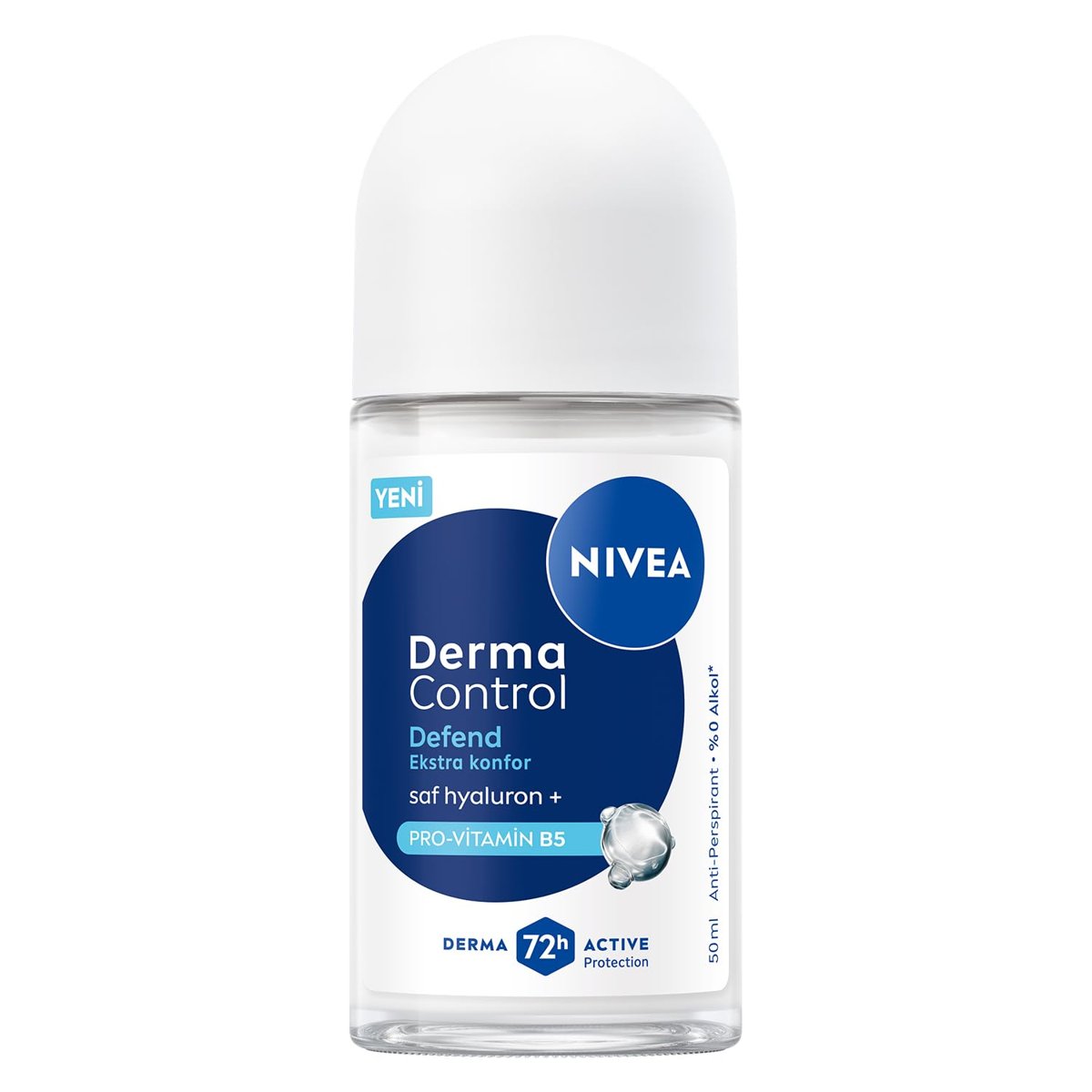 NIVEA Kadın Roll on Deodorant Derma Control Defend 50 ml,Tahrişe Karşı Koruma, 72 Saat Anti Perspira