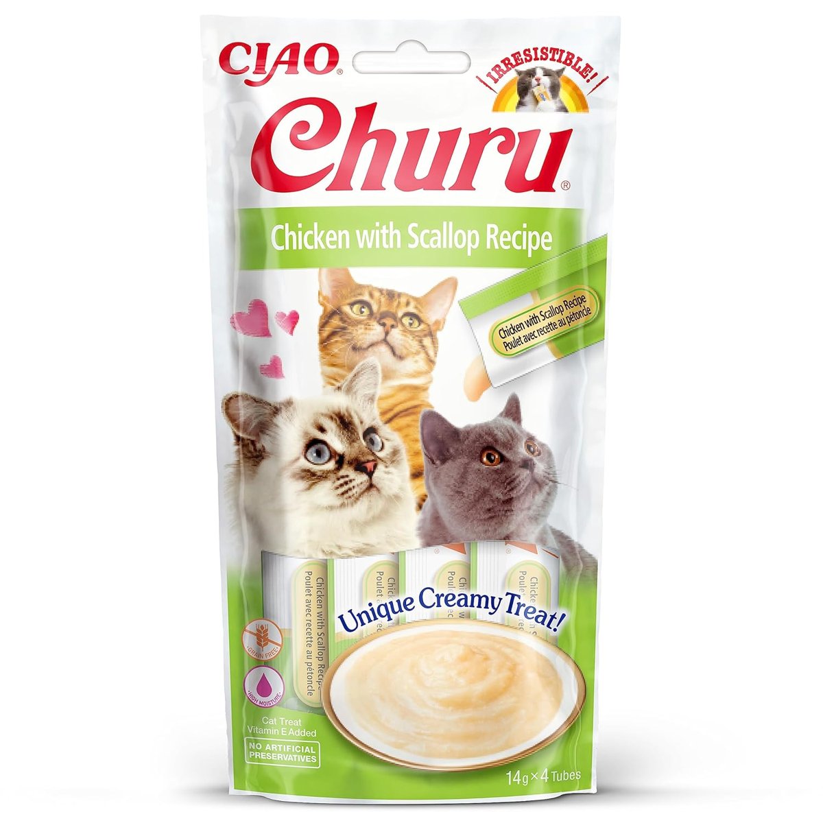 Inaba Churu Lick-Able Puree The Cats Tavuk ve Tarak Paketi 4 x 14g Tüpler