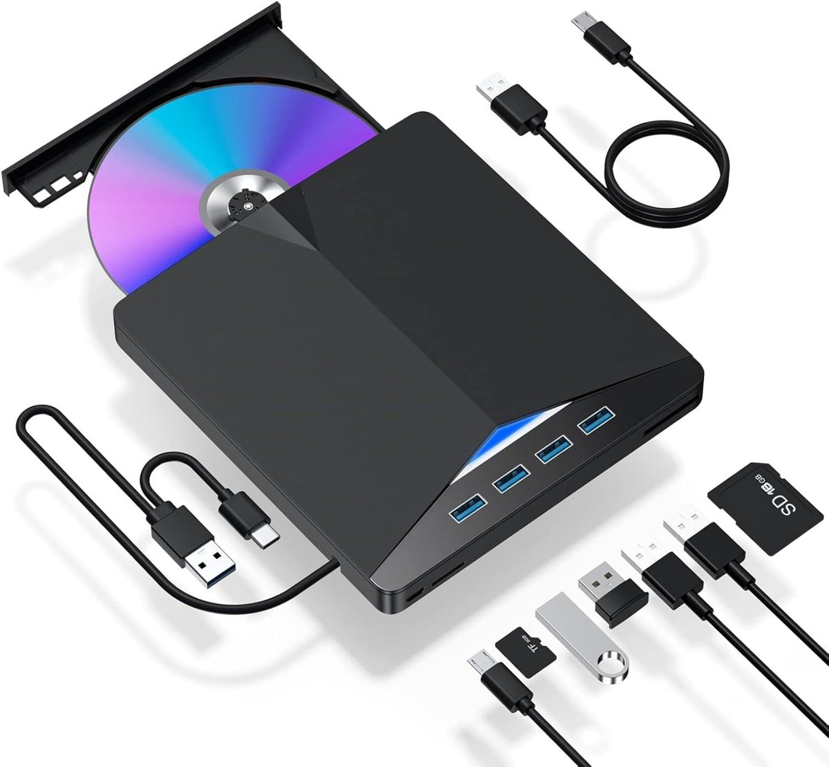 Valkyrie Harici CD DVD Rom Yazıcı Okuyucu USB 3.0 HUB Çoğaltıcı TF SD Kart Okuyucu 7in1