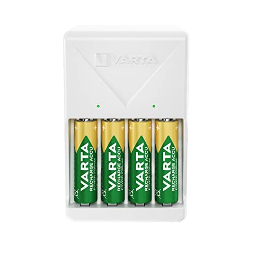 VARTA Akü şarj cihazı, 4 x AA 2100 mAh dahil, şarj edilebilir piller için pil şarj cihazı, aynı anda 2 veya 4 AA/AAA şarj eder, tak şarj cihazı, beyaz