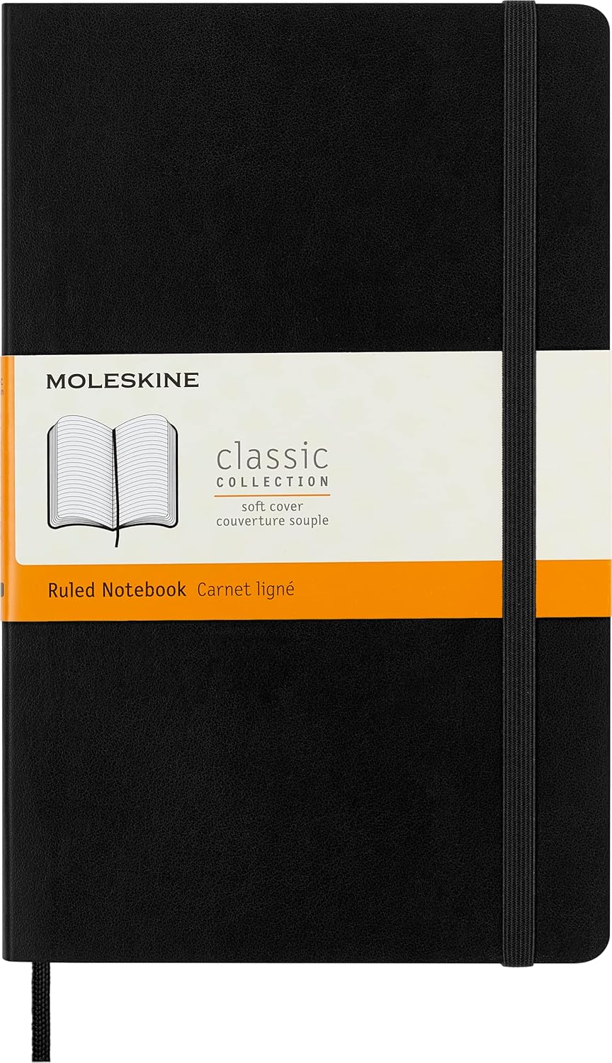 Moleskine Large Boy Yumuşak Kapak Çizgili Defter Siyah /