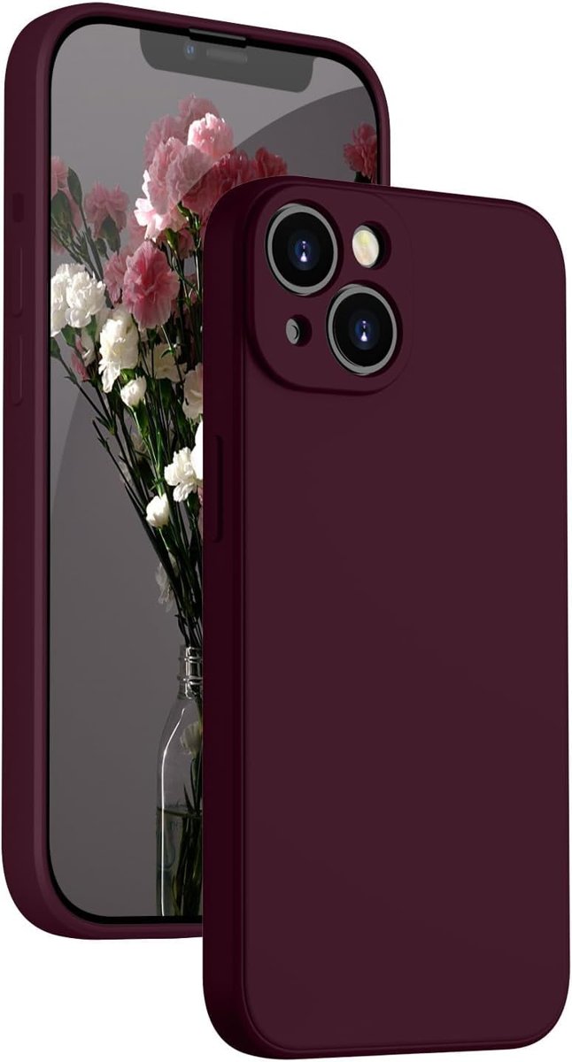 CONSTRAIN iPhone 13 İle Uyumlu Kadife Astarlı Bordo Mat Silikon Kılıf – Kamera Korumalı, Şok Emici