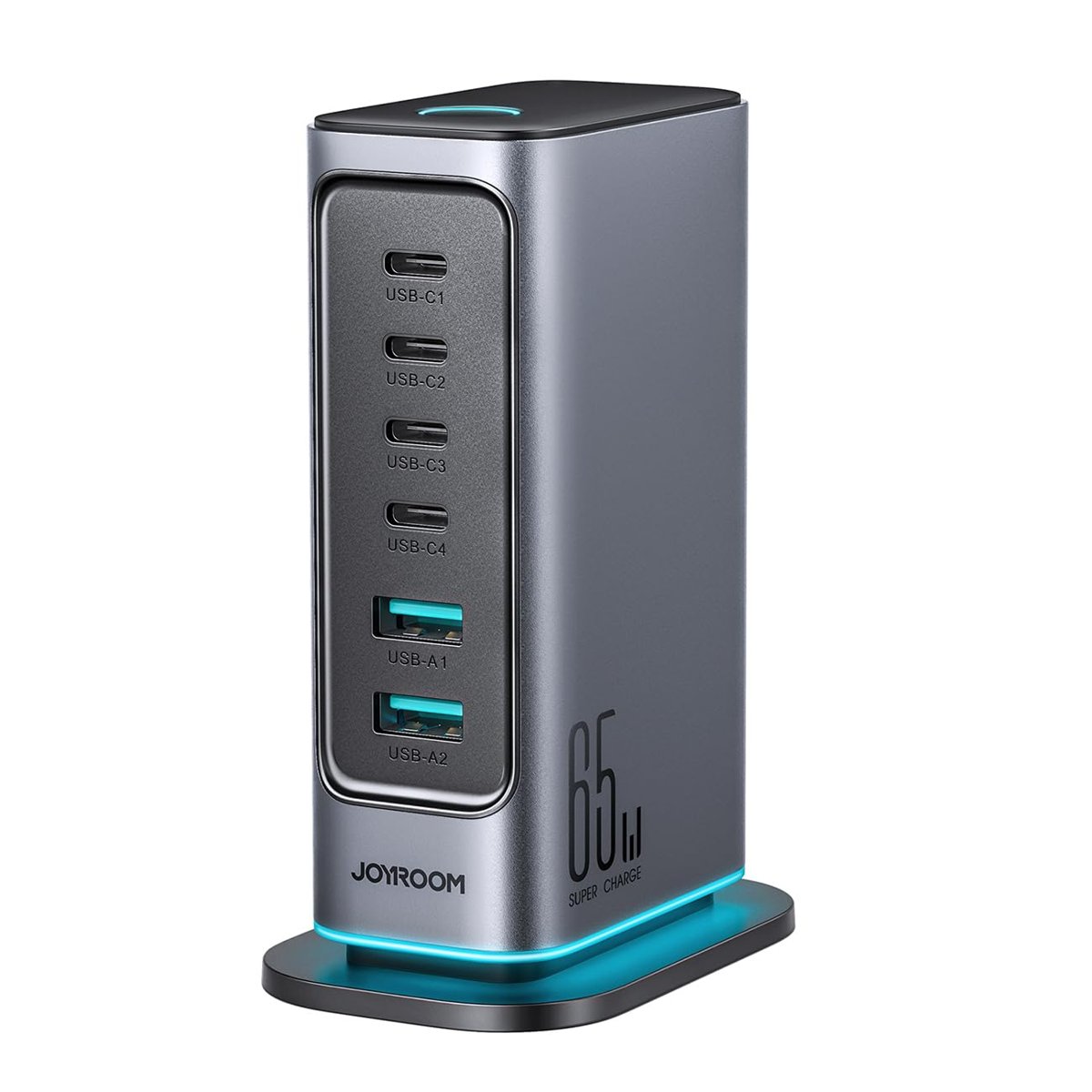 Joyroom 65W GaN Çok Portlu Şarj İstasyonu, 4 USB-A Portu, 2 USB-C Portu, 1,5 m Kablo
