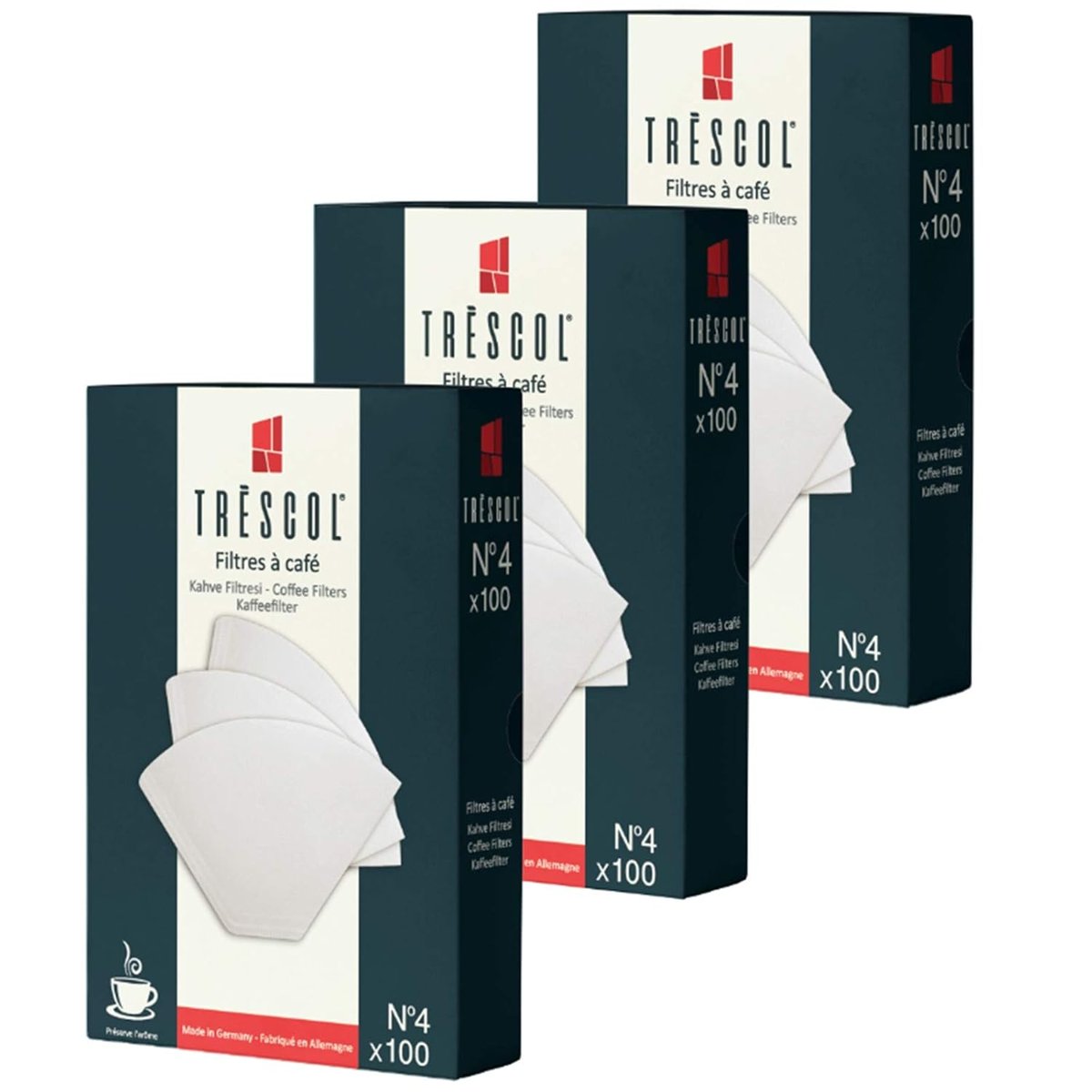 Trescol Kahve Filtresi 4 Numara (Büyük Boy) Beyaz Kağıt 3X100 300'lü Paket