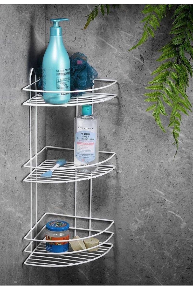 Sas Haus Ömür Boyu Paslanmaz Yapışkanlı Banyo Köşeliği Düzenleyici Şampuanlık Duş Rafı Beyaz Ek-03