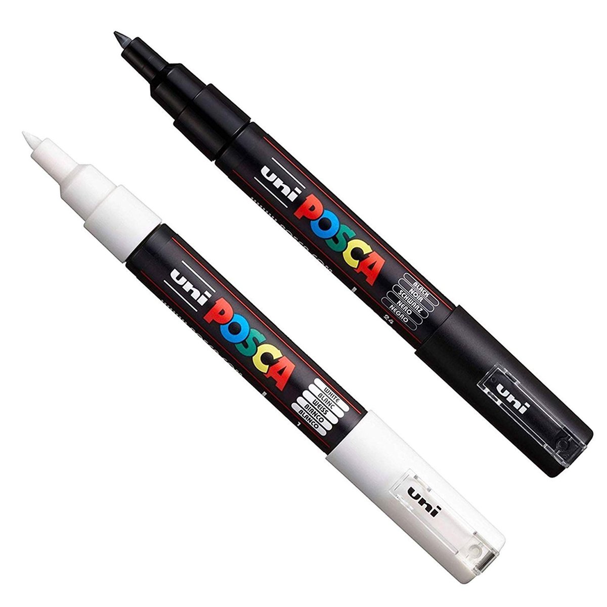 Posca PC-1M Boya Sanatı Markör Kalemleri - Kumaş Cam Metal Kalem - Siyah + Beyaz (Her Birinden 1 ade
