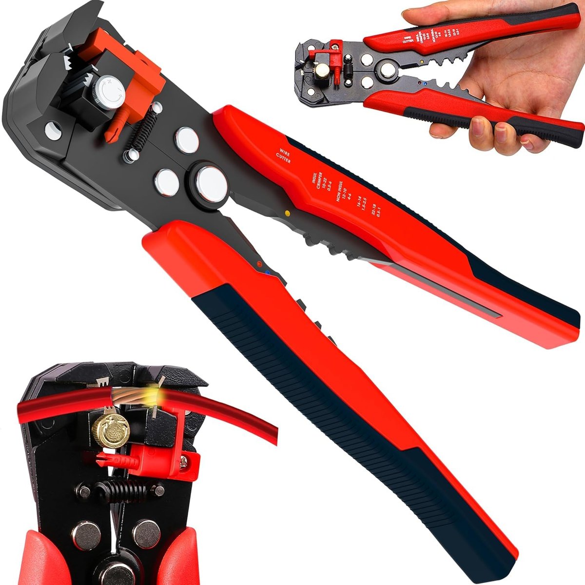AEE® 5’i 1 Arada Otomatik Kablo Soyucu, Kesici, Kıvırıcı ve Pabuç Sıkma Pensesi | Automatic Wire Stripper & Crimper – 0.2-6 mm² Ayarlanabilir Soyma Uzunluğu, Ergonomik Tutma Kolu Asorti