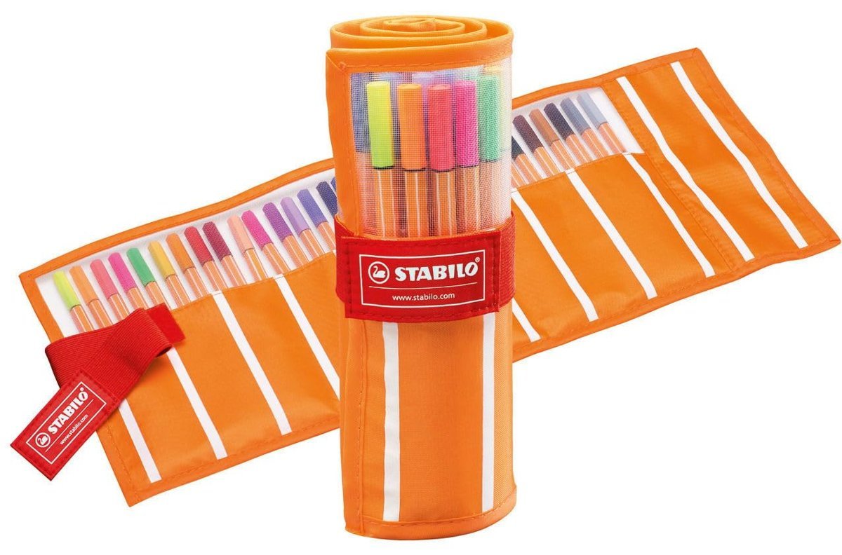 STABILO point 88 - İnce Keçe Uçlu Kalem - 30'lu Roller Set - Çeşitli Renkler - 30 adet - 5 neon renk dahil