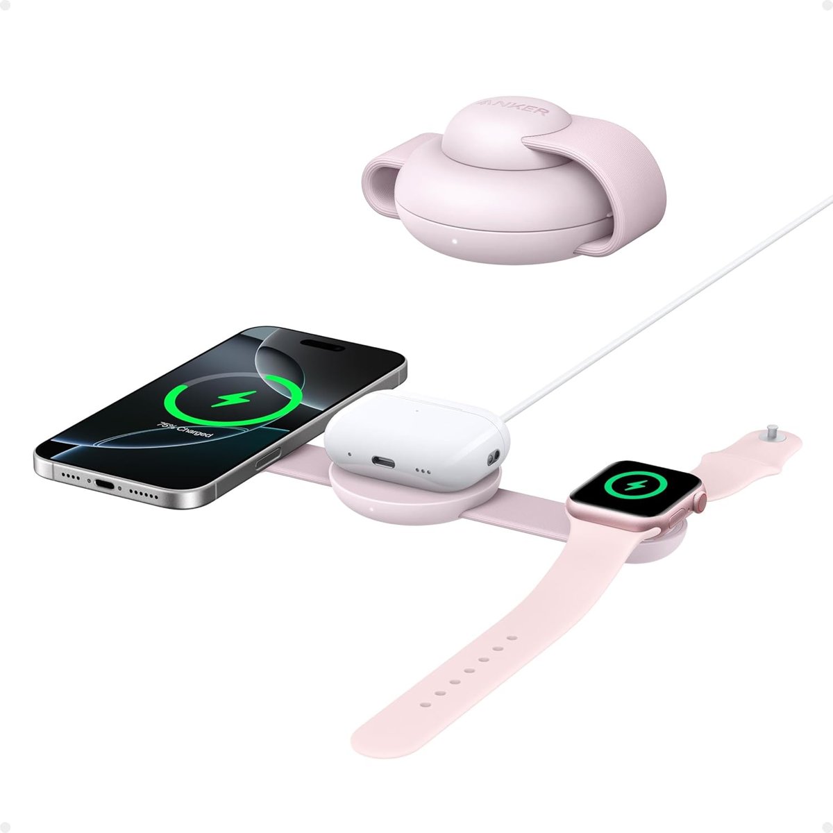 Anker MagGo 3in1 Kablosuz Katlanır Şarj B25M8, Pembe
