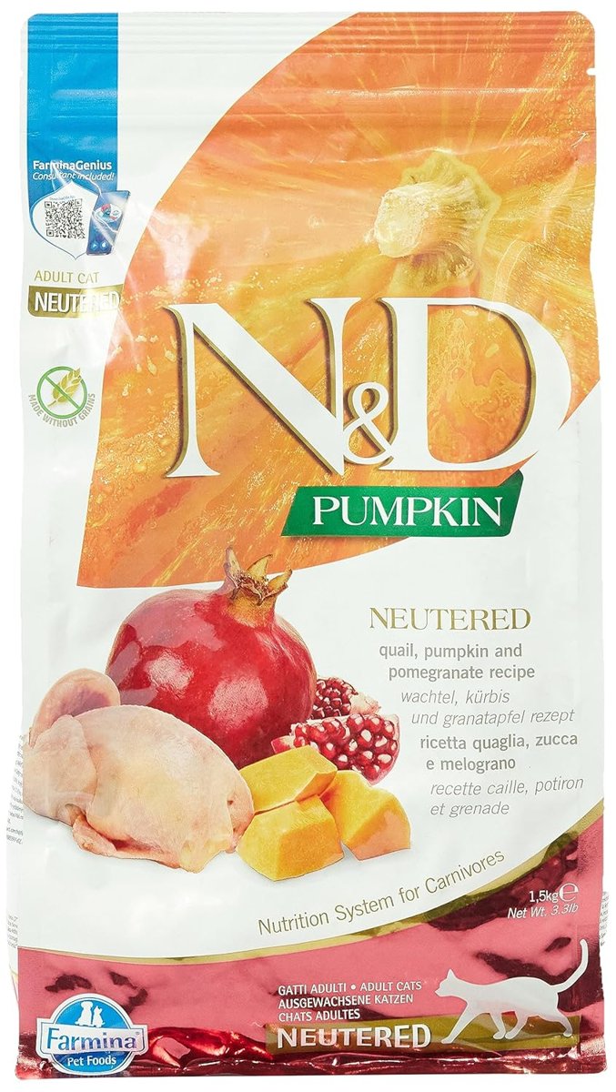 ND Pumpkin Tahılsız Bıldırcın Etli Balkabaklı ve Narlı Kısırlaştırılmış Kedi Maması - 1.5 kg