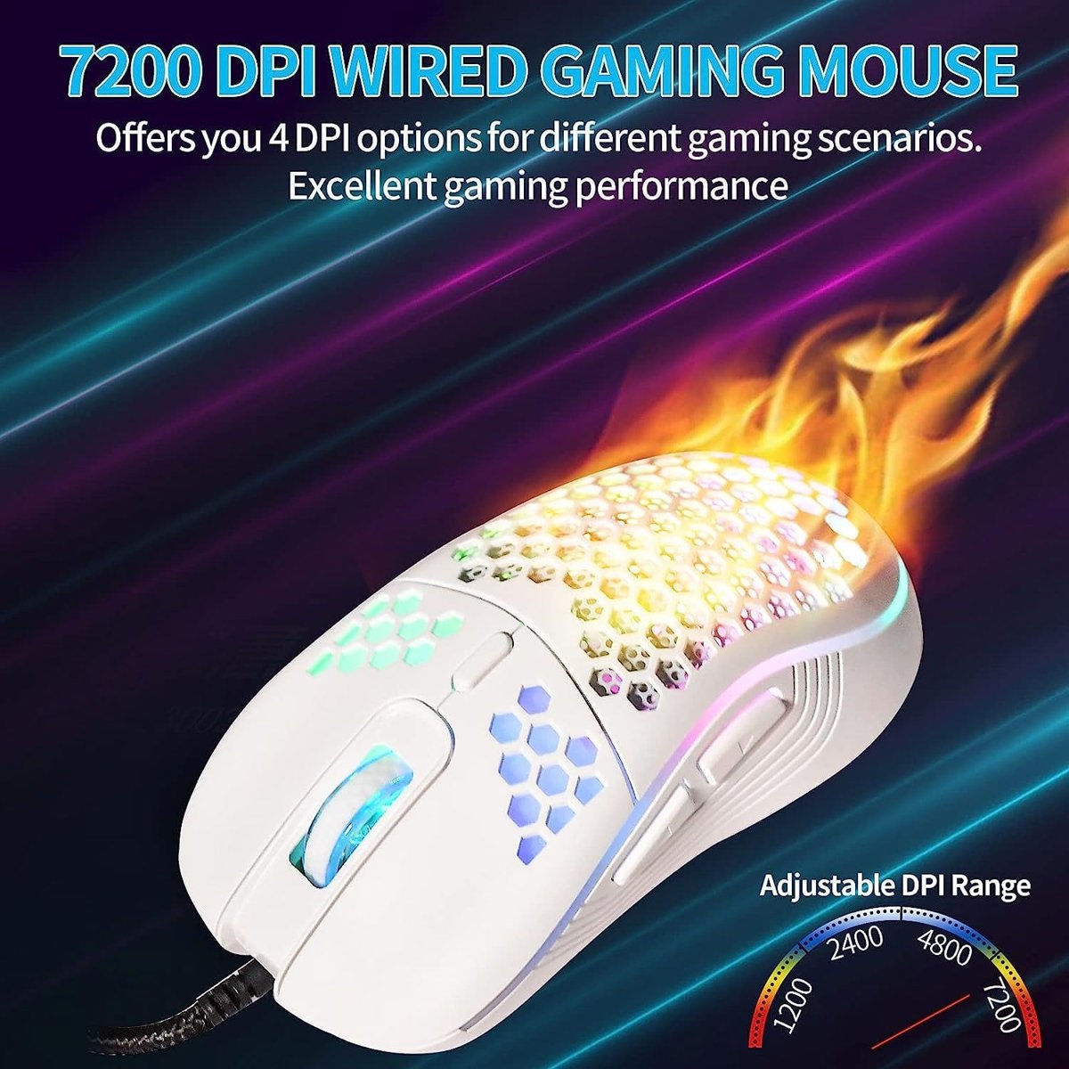 Valkyrie RGB Led Işıklı 6 Tuşlu 7200DPI Gaming Oyuncu Mouse Beyaz