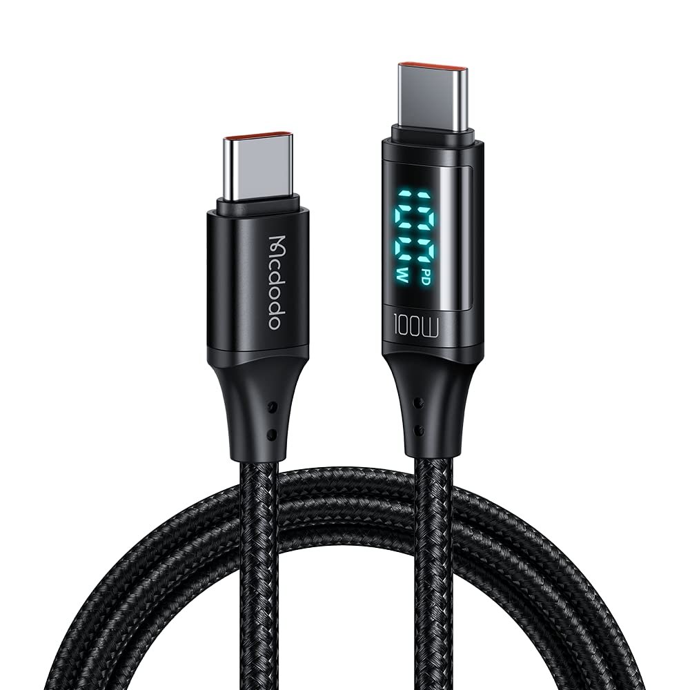 Juo 100W 5A QC4.0 Dijital Led Ekranlı E-Mark Çipli USB PD Type-C Hızlı Şarj ve Data Kablosu 1 Metre