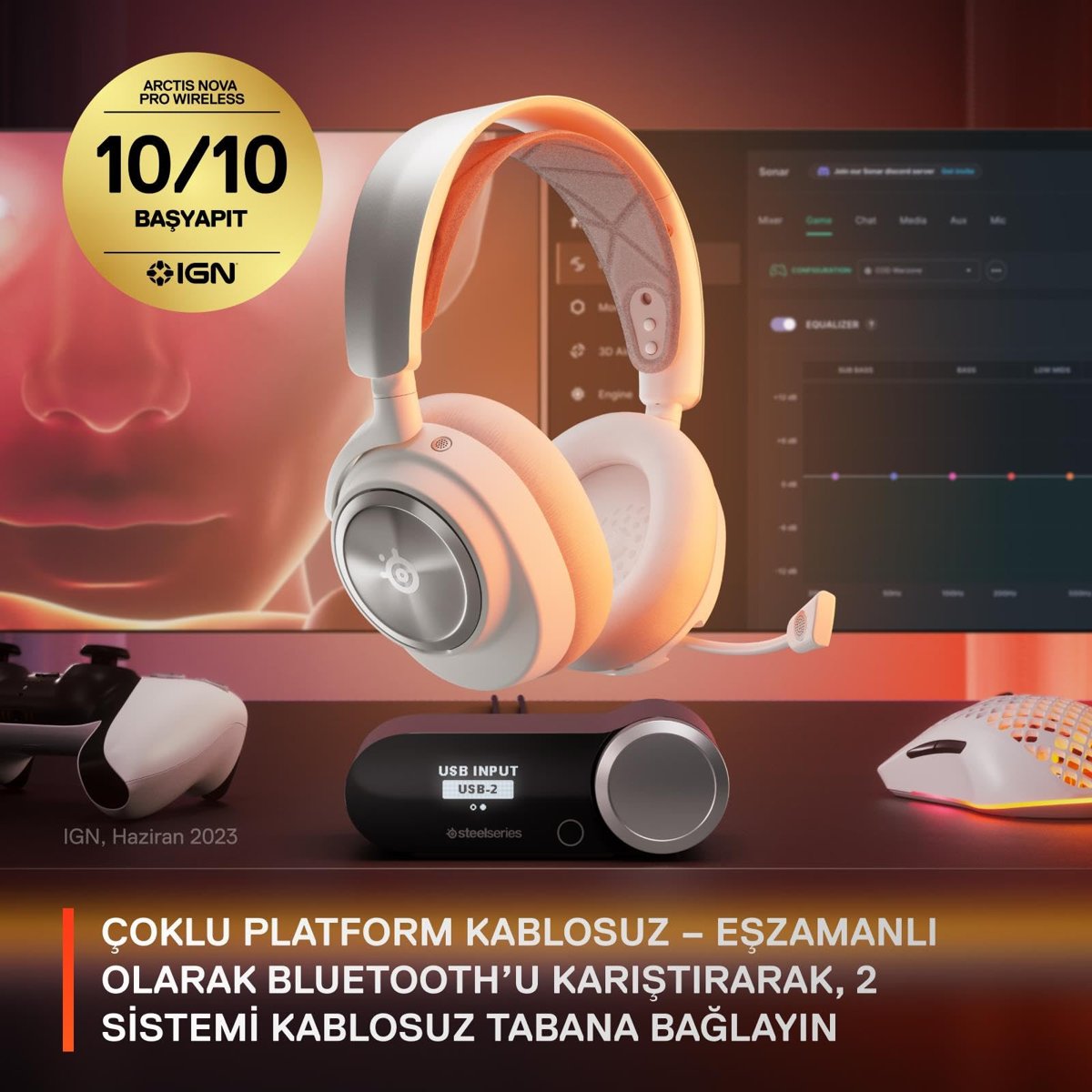 SteelSeries Arctis Nova Pro Wireless Multi-Platform Gaming Kulaklık, Birinci Sınıf Hi-Fi Ses Sürücüleri, Aktif Gürültü Giderme, Clearcast Gen2 Mikrofon, PC, PS5, PS4, Switch, Mobil, Kablosuz