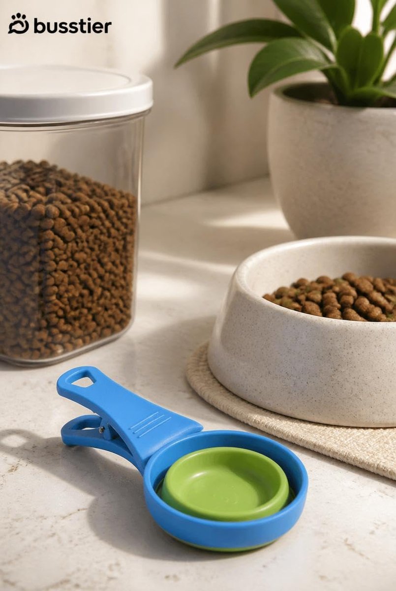 Busstier Klipsli Silikon Mama Kepçesi 118 ml Ölçekli Kedi Köpek Mama Küreği Mama Poşeti Kapatıcı Katlanabilir Ölçü Kaşığı Çok Renkli Evcil Hayvan Besleme Aparatı