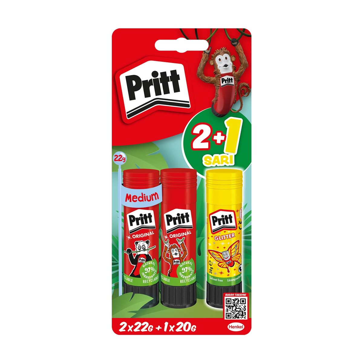 Pritt Stick Yapıştırıcı 2x22g + 20g (Neon Sarı)