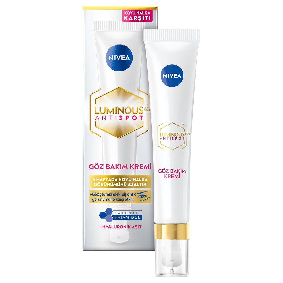 NIVEA Luminous630 Koyu Halka Karşıtı Göz Bakım Kremi 15 ml, Nemlendirici,Kafein,Thiamidol,Hyaluronik Asit