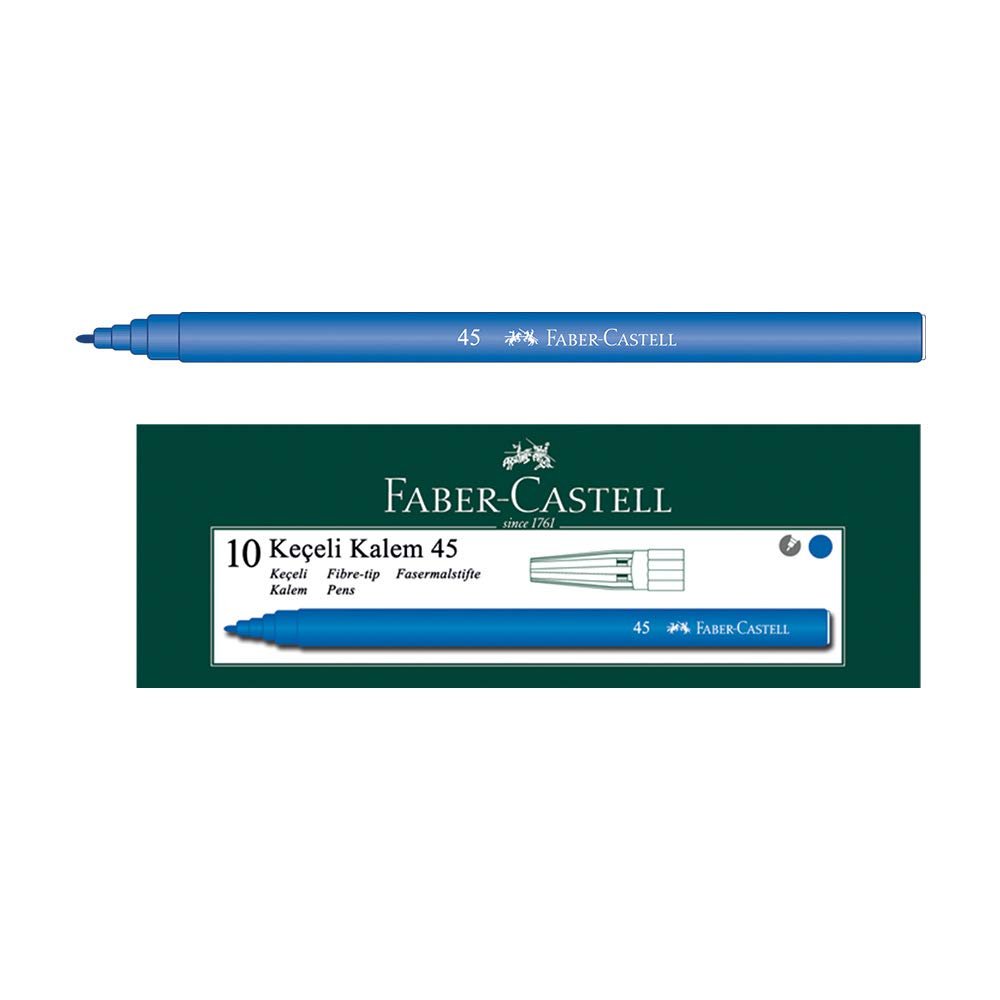 Faber-Castell İğne Uçlu Keçeli Kalem Seti, 10’lu, Mavi Renk, Havalandırmalı Kapak, Kağıt ve Karton Yüzeyler İçin Uygun