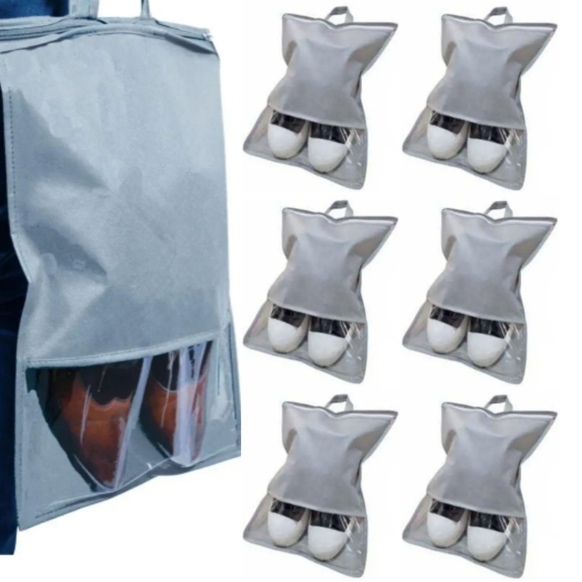 AEE® 6 Adet Fermuarlı Kulplu Pencereli Ayakkabı Çantası – Saklama, Koruma ve Taşıma Çantası | Hava Alan, Şeffaf Bölmeli, Dayanıklı Kumaş – 32x45 cm