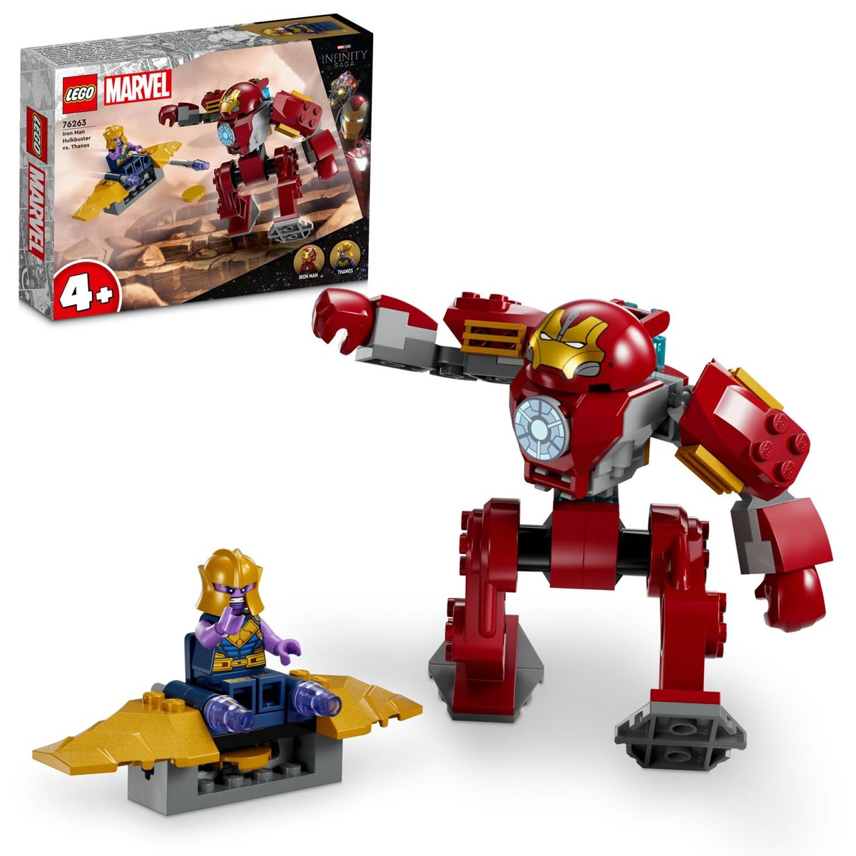 LEGO Marvel Iron Man Hulkbuster Thanos’a Karşı 76263 – 4 Yaş ve Üzeri Çocuklar için Süper Kahraman Hediyesi Fikri, Iron Man ve Uçağıyla Thanos Minifigürleri İçeren Oyuncak Yapım Seti (66 Parça)
