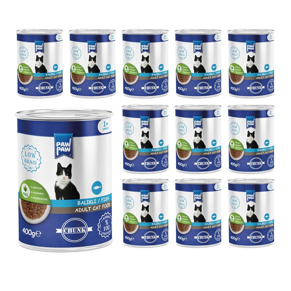 PawPaw Yetişkin Kedi Balıklı ve Jöleli Konserve Mama 400 gr x 12 Adet