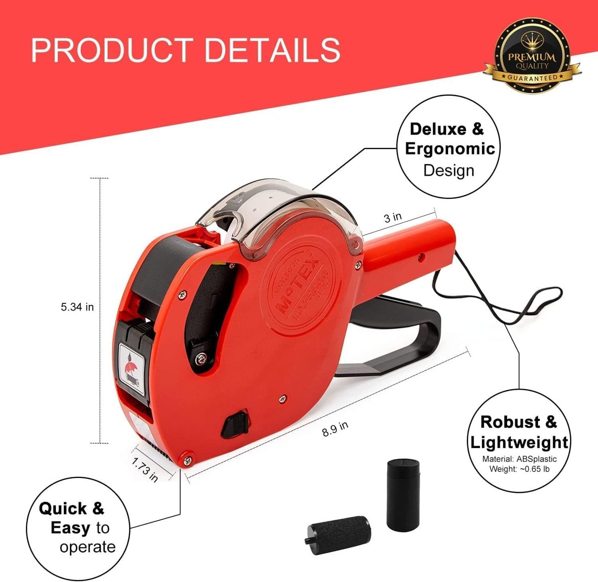 AEE® 8 Haneli Manuel Fiyat Etiketleme Makinesi – Etiket Tabancası – Mağaza, Market, Fabrika ve Laboratuvar Kullanımı İçin – Pratik El Tipi Etiketleme Makinesi (1 Sarı + 1 Beyaz Rulo Hediyeli)