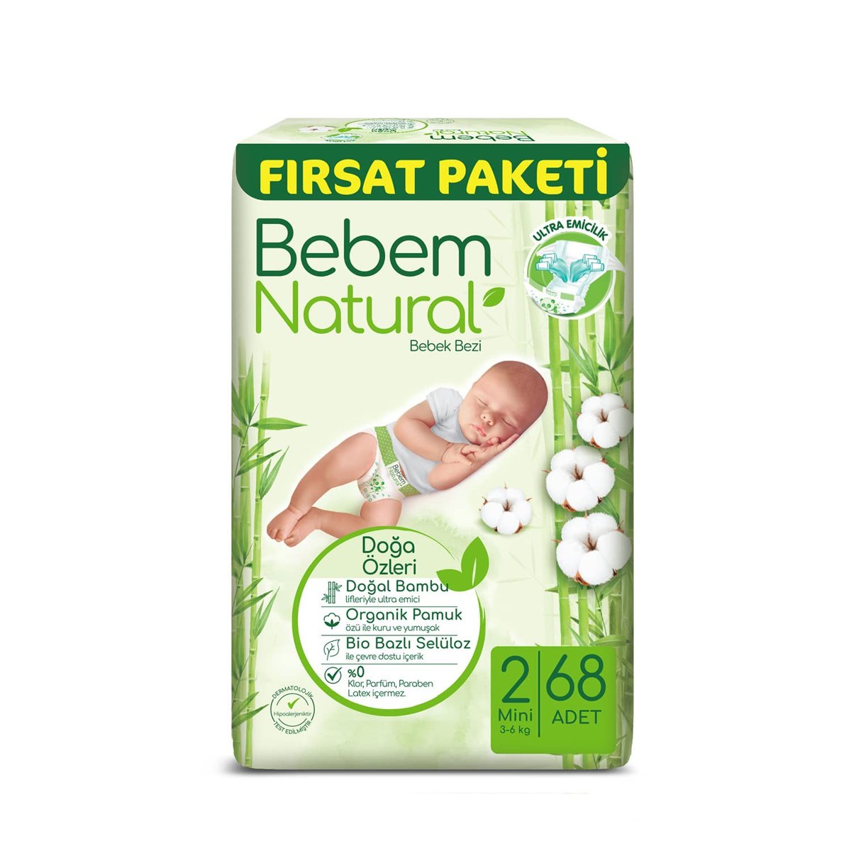 Bebem Natural Bebek Bezi Mini 2 Beden Fırsat Paketi 68 Adet