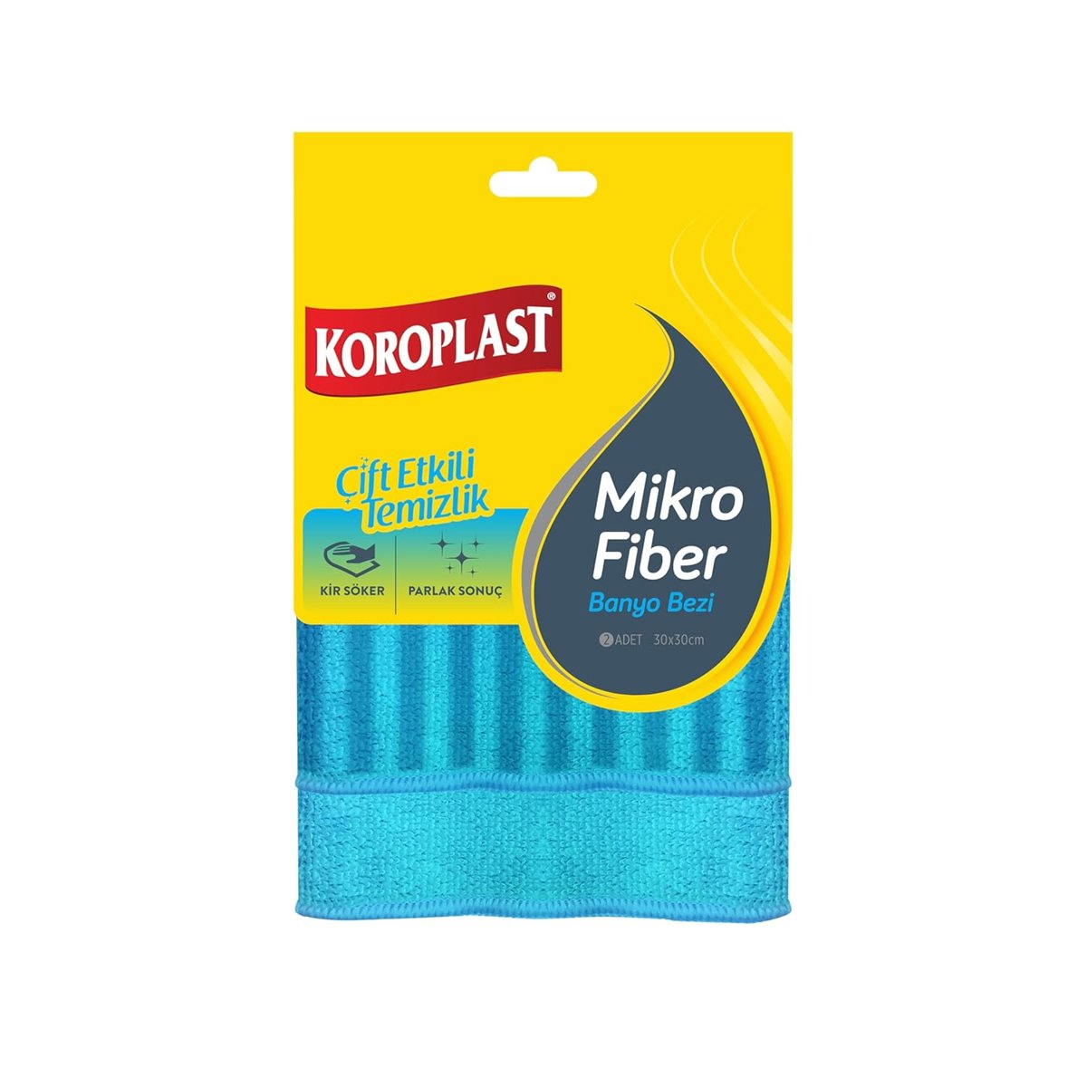 Koroplast Mikrofiber Banyo Bezi 2'li Set, Çift Taraflı Ekstra Hızlı Kuruyan Mikrofiber Temizlik Bezi Seti 30x30 cm, Kir Sökücü Tasarım, Yüksek Emiş Gücü, Tüy Çizik Bırakmayan Banyo Temizlik Bezi Seti