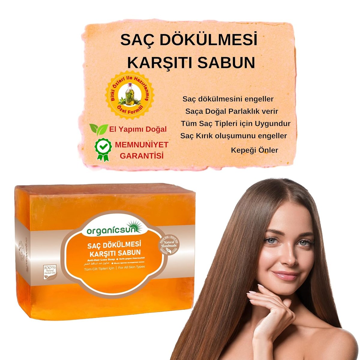 Organicsun Doğal Saç Dökülmesi Karşıtı Sabun 140 Gr 1 Adet Tüm Saç Tipleri İçin Kepek Karşıtı
