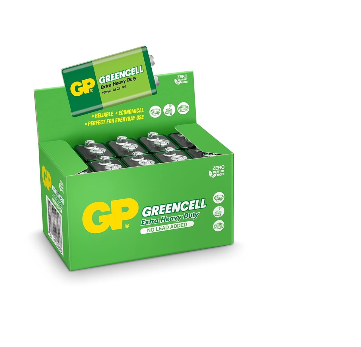 Gp Batteries Gp1604G Greencell 6F22/1222/9V Pil, 9 Volt, 10'Lu Kutu