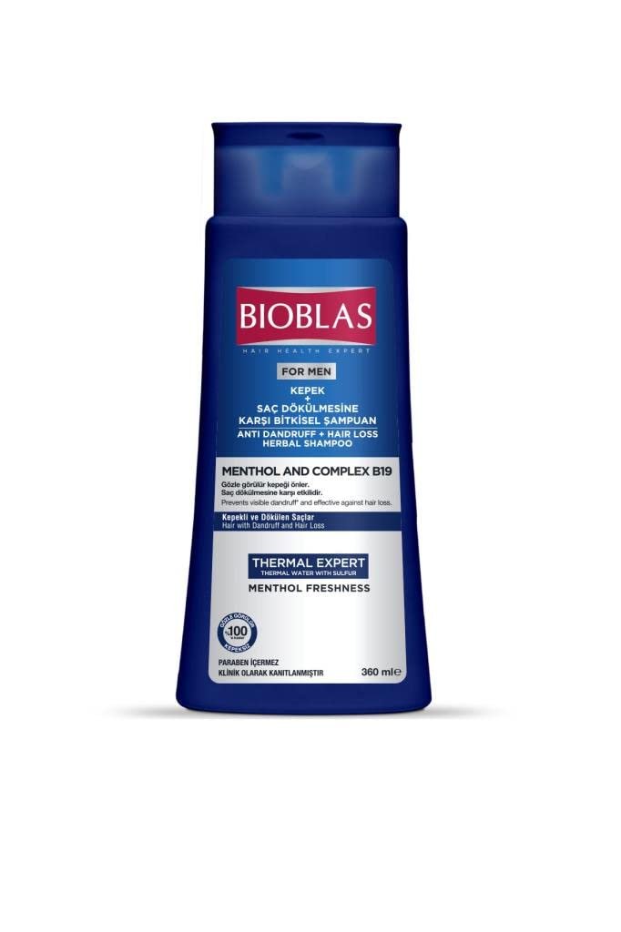 Bioblas Thermal Expert Şampuan – Kepek ve Saç Dökülmesine Karşı, Termal Su  Mentol İçerikli, Bitkisel Kompleks B19, 360 ml