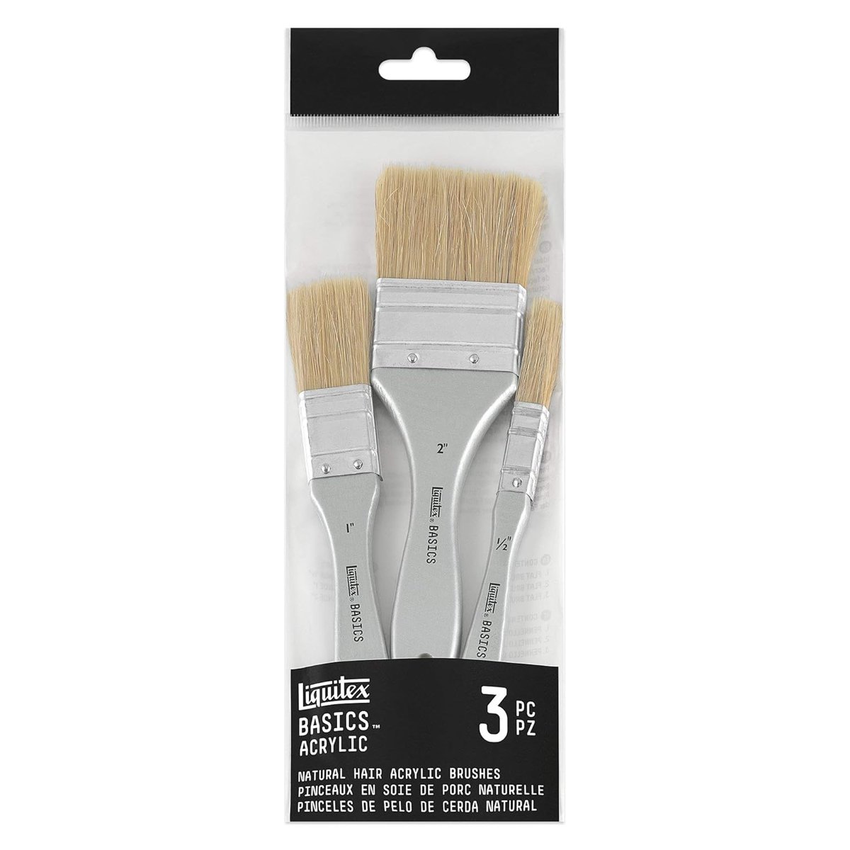 Liquitex 3699370 fırça seti, akrilik boya için, 3 düz fırça 1/2", 1" ve 2" kısa saplı, uzun ömürlü,