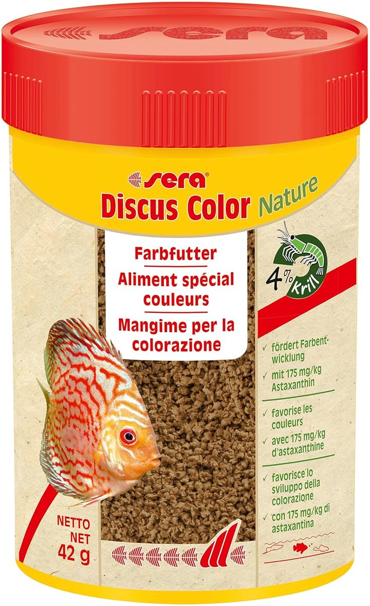 sera Discus Color Nature 100 ml (42 g) – tüm disküs balıkları için 175 mg/kg astaksantin içeren renkli yem, disk için yem