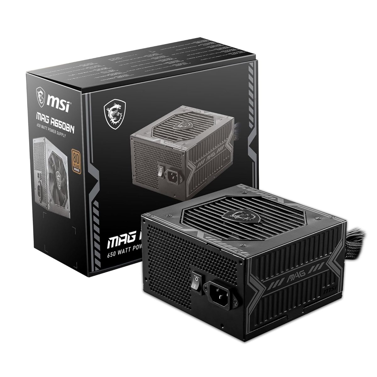 MSI MAG A650BN ATX PC güç kaynağı (650 Watt, modüler değil, 80 Plus Bronz, siyah)