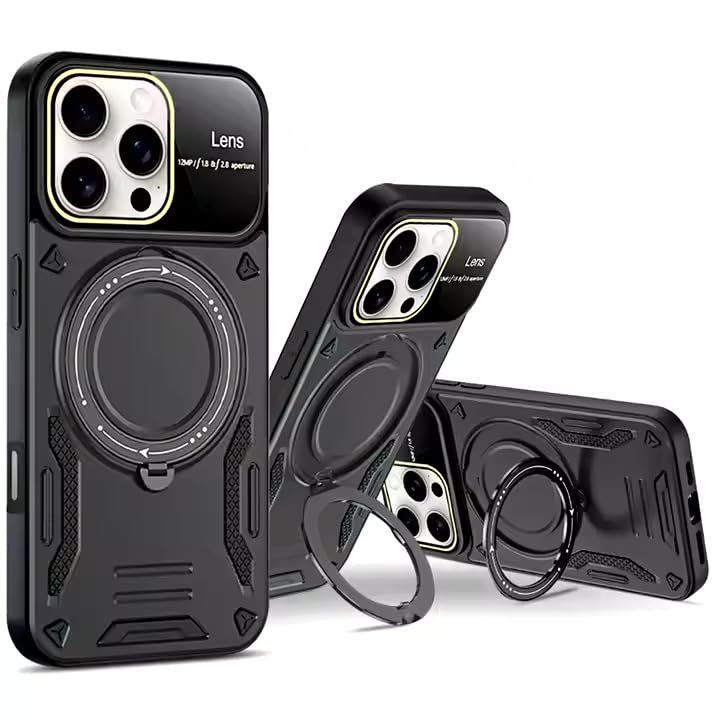 GGM GİYİM & AKSESUAR iPhone 16 Pro Max ile Uyumlu Joy Lens Kamera Korumalı Entegre Standlı Kılıf (Siyah)