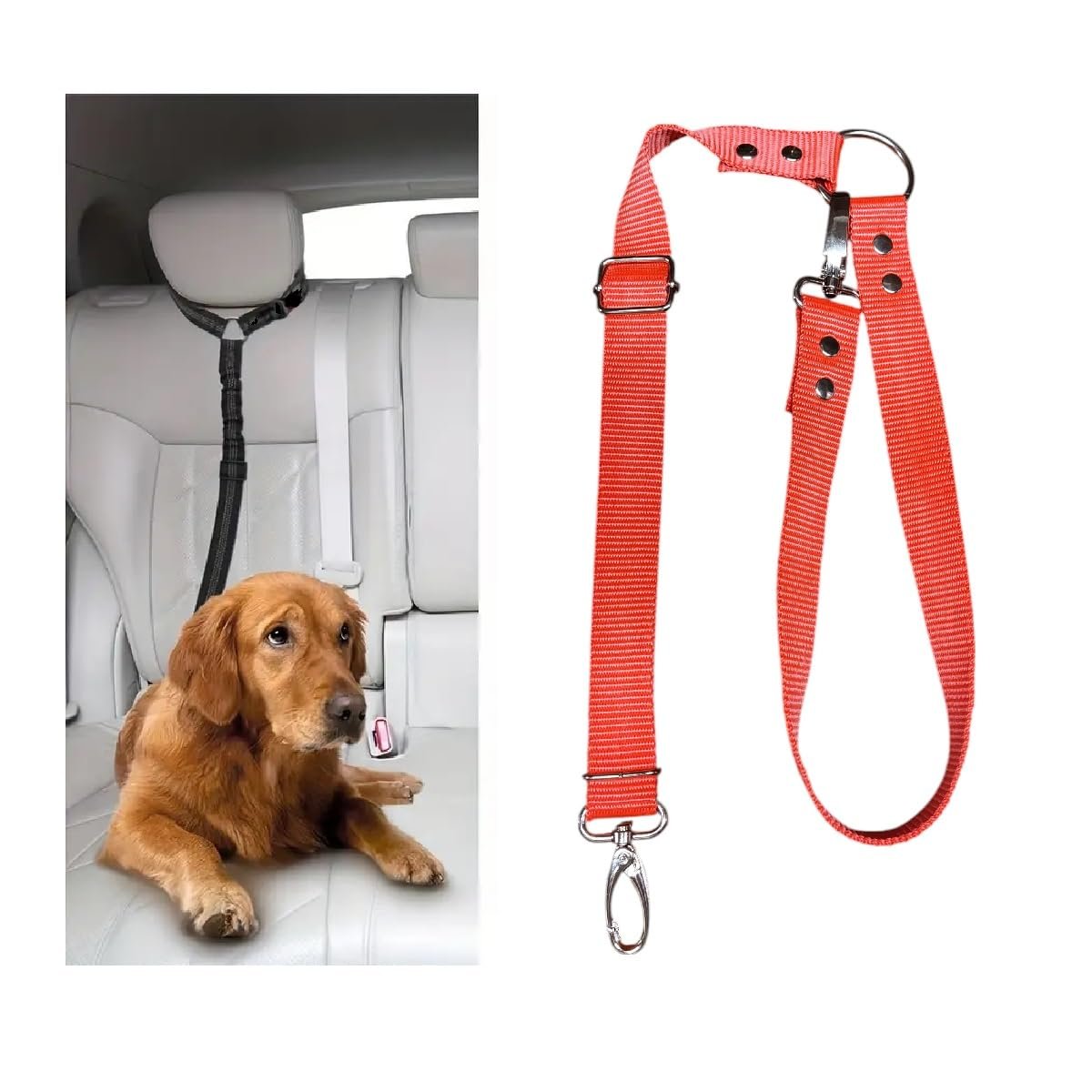Araç İçi Köpek Emniyet Tasması, Ayarlanabilir Metal Kancalı (Kırmızı)