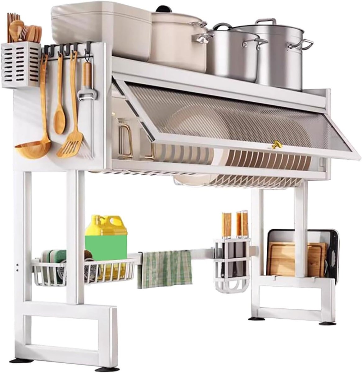 Valkyrie Evye Üstü Bulaşık Kurutmalık 105x30x80 cm Beyaz Çok Amaçlı Mutfak Organizer Raf Beyaz