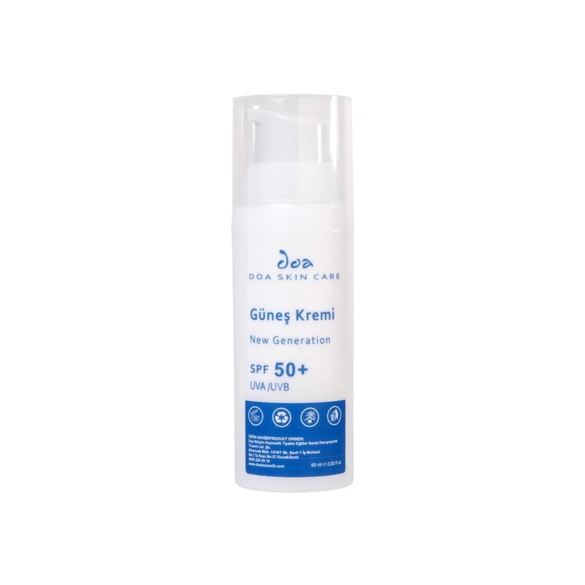 Doa Skin Care New Generation Güneş Kremi SPF50+ (60ml) - Hafif Yapılı  Mat Bitişli Vegan Güneş Kremi