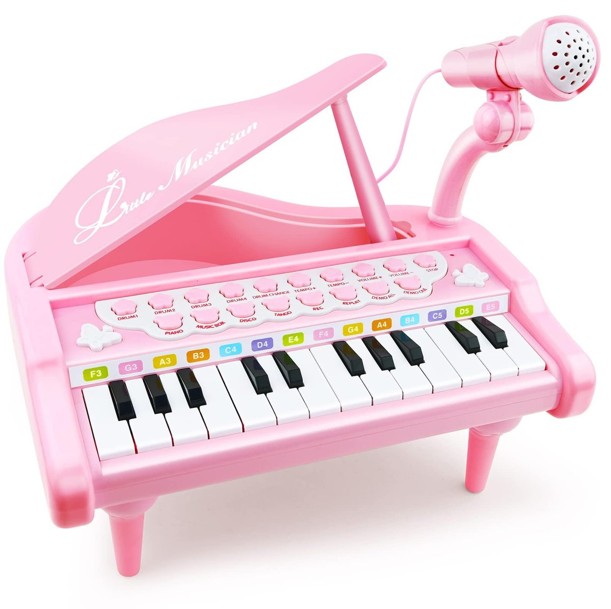 LoveMini Çocuklar için piyano oyuncak klavye doğum günü hediyesi yaş 1+pembe 24 tuşları yürümeye başlayan piyano müzik oyuncak aletleri mikrofon ile